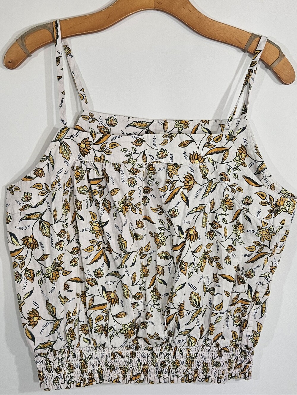 LOFT Floral Crop Summer Top Smocked Waist Size M